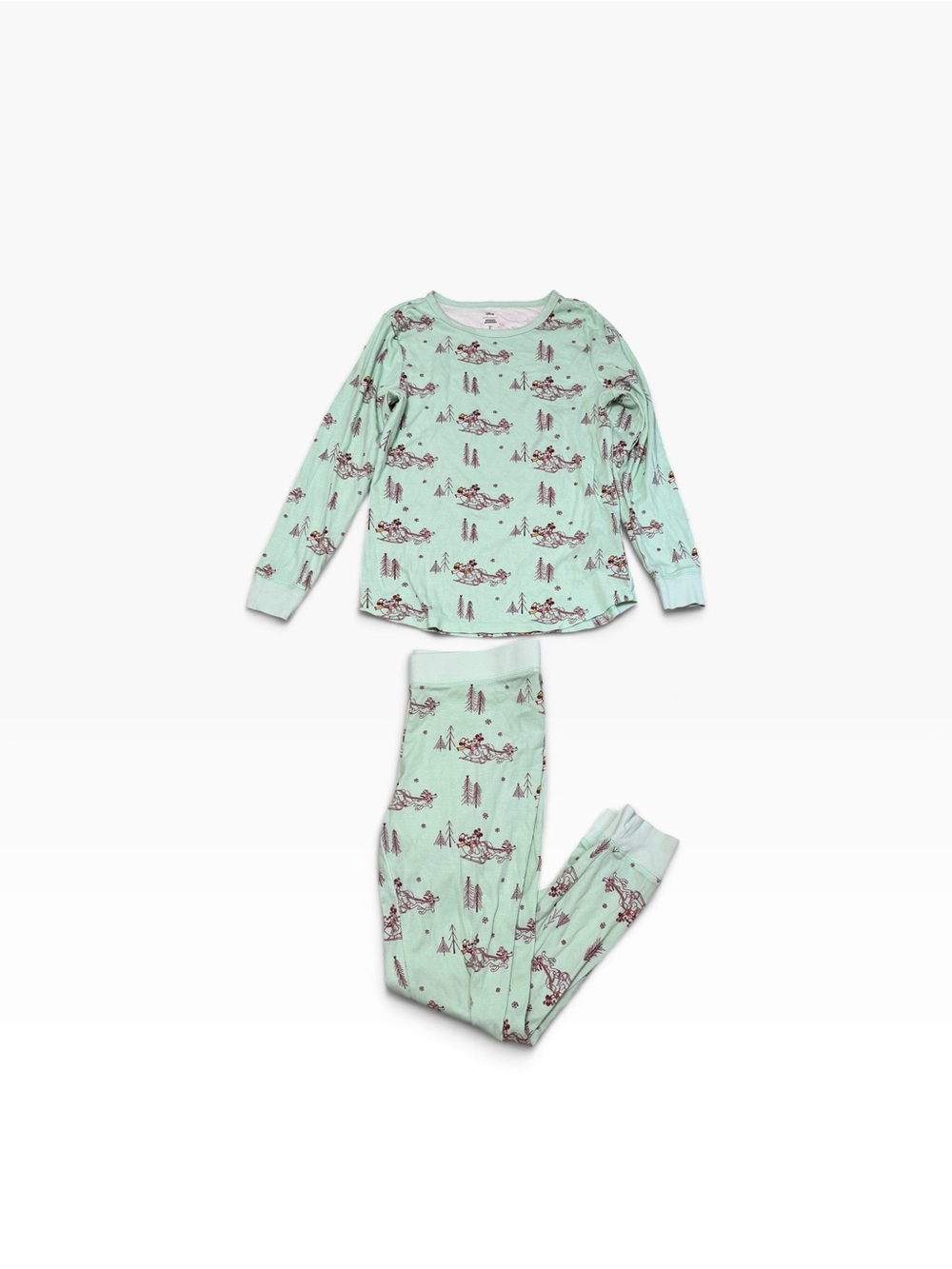 Disney Women’s 2pc Pajama Set Mickey Minnie Sleigh Mint Green Large